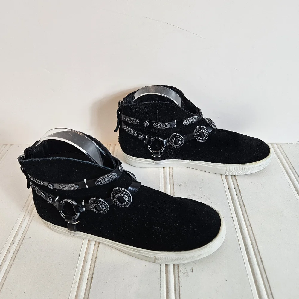 Very Volatile Sneakers 6.5 Menloh Suede Double Strap Back Zip Black Leather Boho